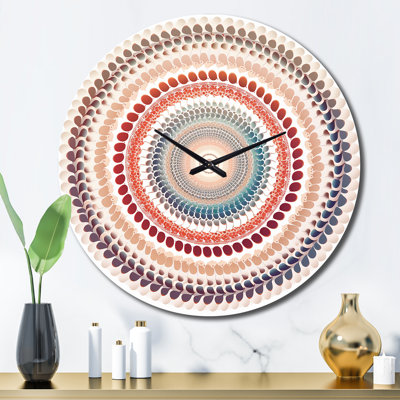 Elementary Mandala Serenity In Blue And Red I Metal Wall Clock