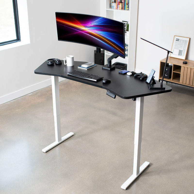 Bureau de coin électrique de 71 po x 24 po VIVO, plateau de table en forme d'aile, Noir / blanc