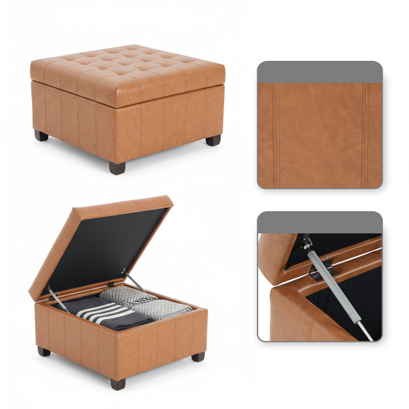 Quilted Cushion Multi-Function Storage Stool, Light Brown
