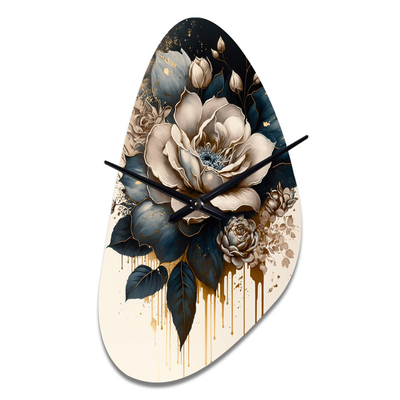 Horloge murale asymétrique en métal noir et blanc Rose Design III, Moyenne