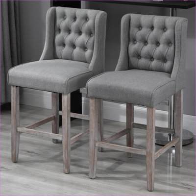 Ensemble de 2 chaises de salle à manger à hauteur de comptoir de 26,25 po HOMcom, tabourets de bar rembourrés à oreilles avec pieds en bois d'hévéa, gris ardoise pour adultes