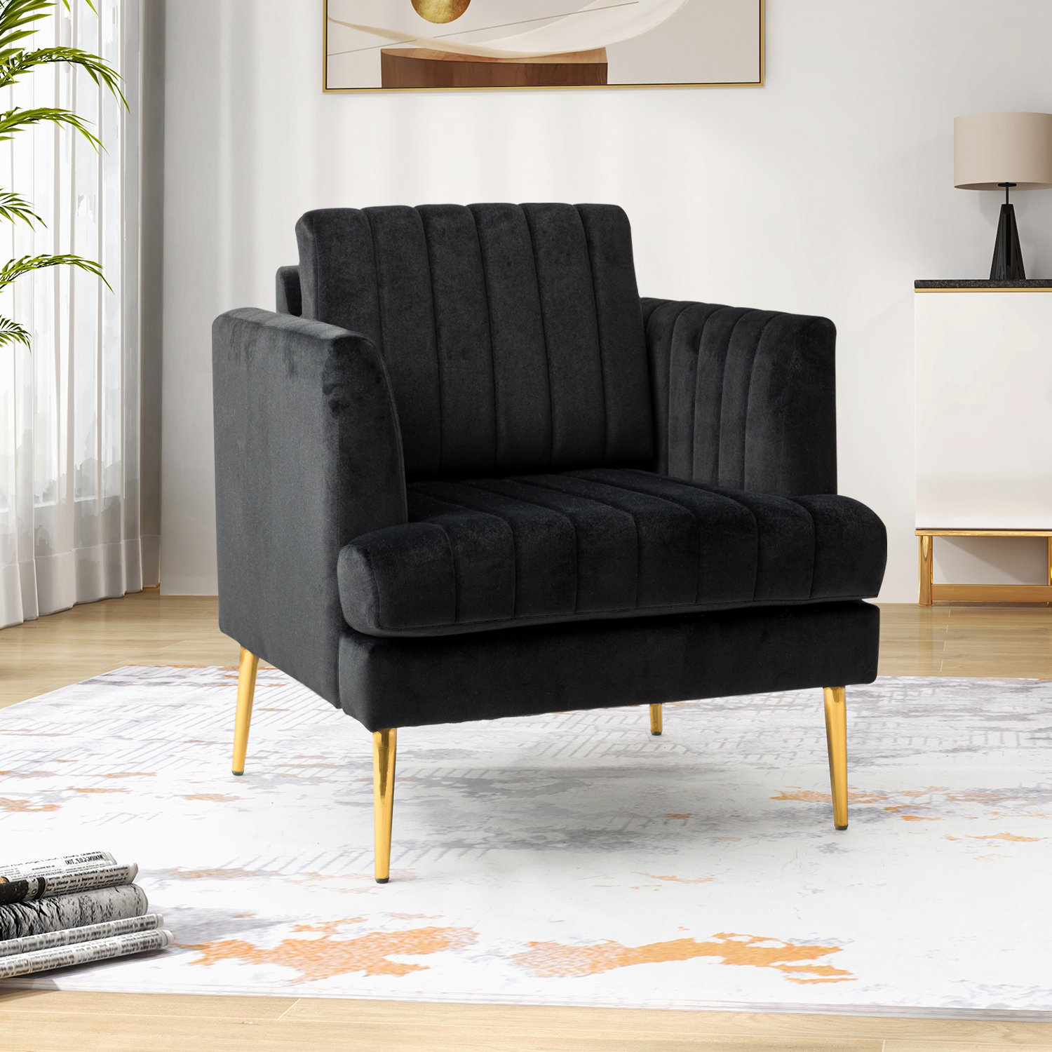 Dylon Teddy Fabric Office Chair with Gold Chrome Legs Willa Arlo Interiors Upholstery Color: Black