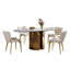 Table de salle à manger ovale en pierre frittée de 70,9 pouces avec base en acier inoxydable de couleur cuivre, conception robuste pour les maisons modernes-1000177889