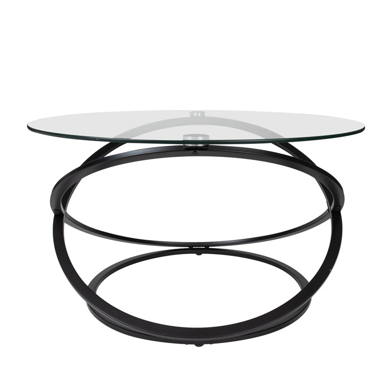 Dimitri Galaxy Tempered Glass Round Coffee Table, Black