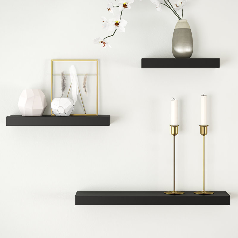 Chelsea 3 Piece Floating Shelves Set, Black