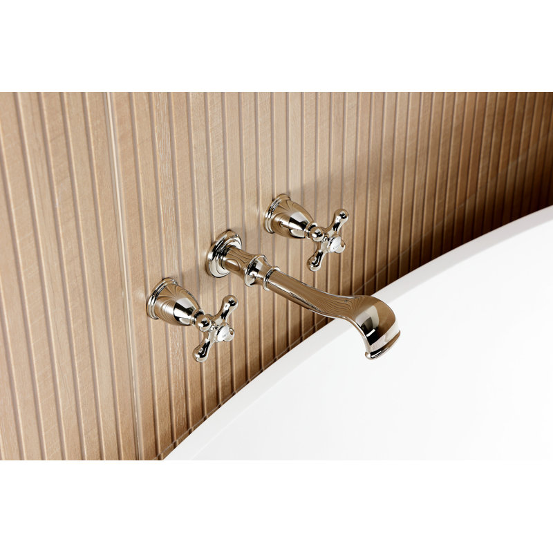 Kingston Brass Two-Handle 3-Hole Wall Mount Roman Tub Faucet, Polished Nickel, Cross