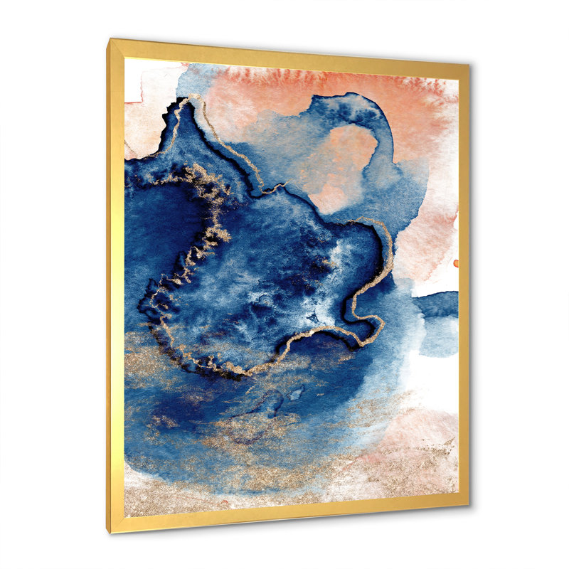 «Blue and Pink Marble Clouds», reproduction d'art sur toile moderne, H 34 po x l 44 po x P 1,5 po, Toile encadrée dorée