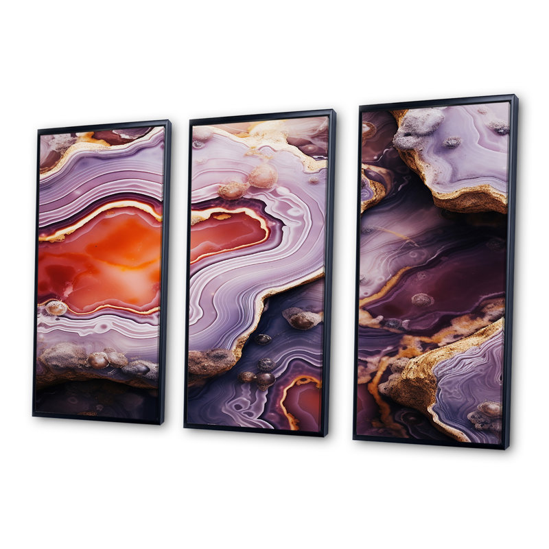 Karsyn - Ensemble d'art mural en marbre, Cadre flottant noir, H 40 po x l 60 po x P 1 po