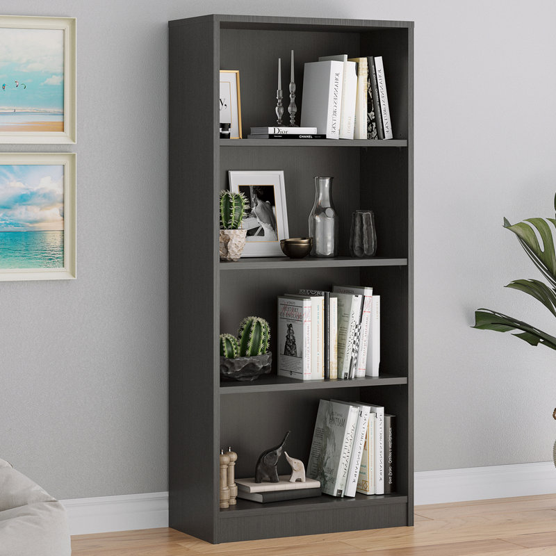 Bibliothèque autoportante 4 tablettes en bois réglables pour bureau à domicile, 4 couches, Gris