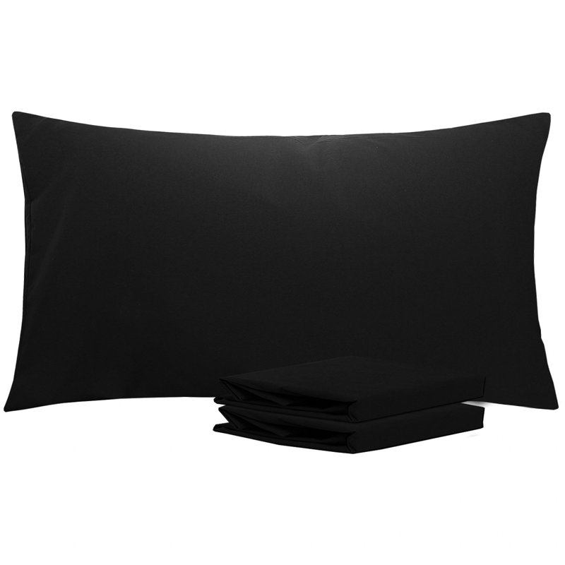 Taies d'oreiller de lit, 1800 taies d'oreiller en microfibre brossée avec fermeture à enveloppe - NTBAY, Noir