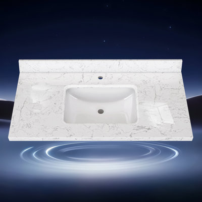 42 po X P 22 po D Comptoir de salle de bain rectangulaire en marbre blanc cultivé