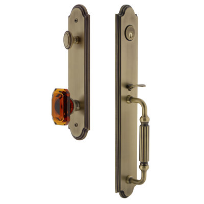 Arc Handleset with Single Cylinder Deadbolt and Baguette Amber Door Knob and Rosette
