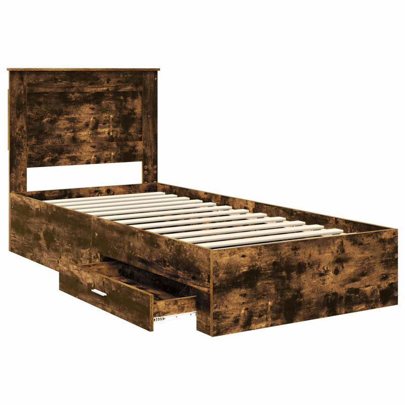 Small Single (2'6) Bed Frame, Silver/Smoked Oak