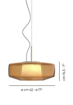 Plisse' Suspension G Smoky Pongee Silk_Plisse' Matt Steel L22cc Ul, Matte Steel, Dark Amber, 2700 Kelvins