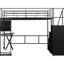 Lit mezzanine double en métal noir avec poste de jeu et de travail intégré, escalier de rangement pour garde-robe pour un divertissement confortable