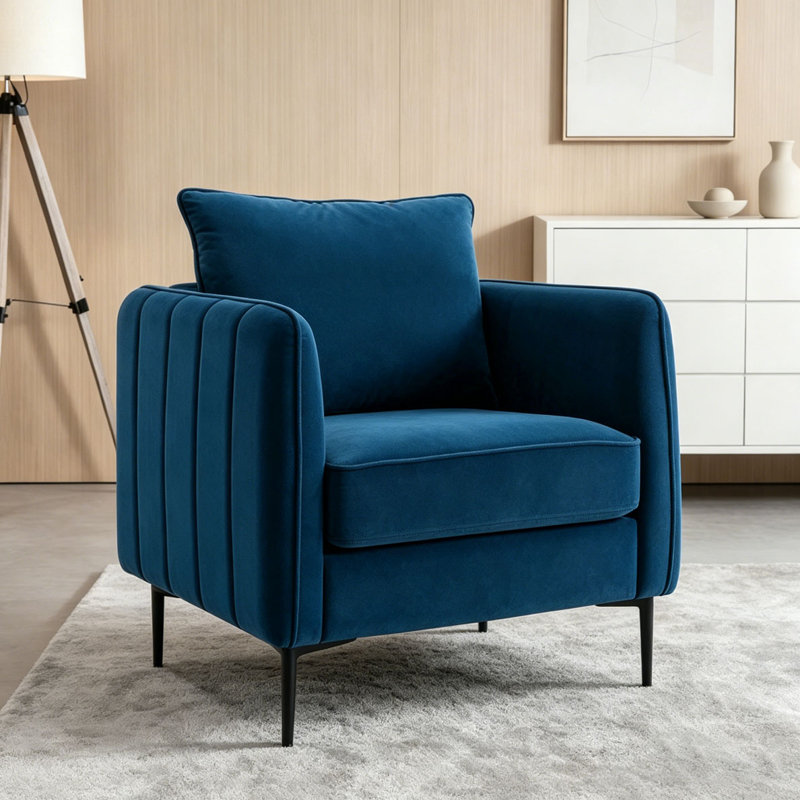 Fauteuil d'appoint simple en velours Accent Chair, Velours bleu