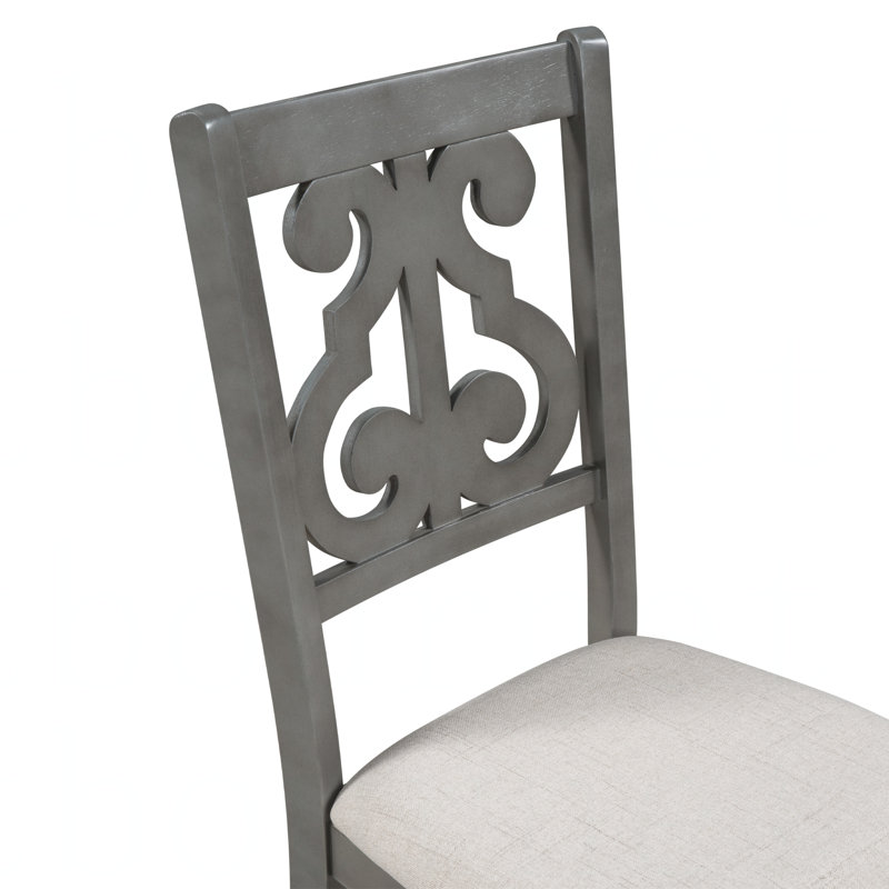 Ensemble 5 pièces de table de salle à manger et de chaises rondes - avec des pieds de forme spéciale et un dossier creux de conception exquise pour la salle à manger, gris