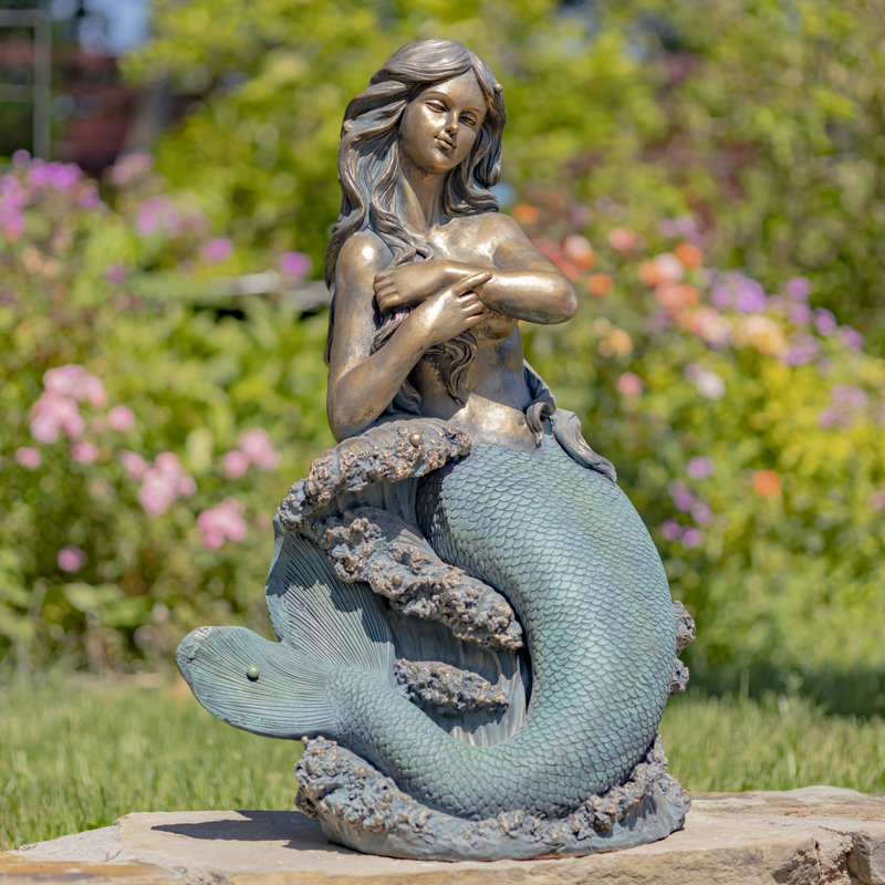 Statue de jardin sirène assise en magnésium