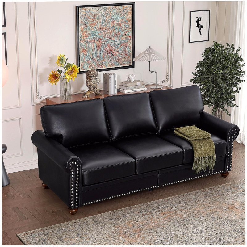 Canapé clous de salon Classic, H 34,44 po x l 82,68 po x P 31,83 po, Noir