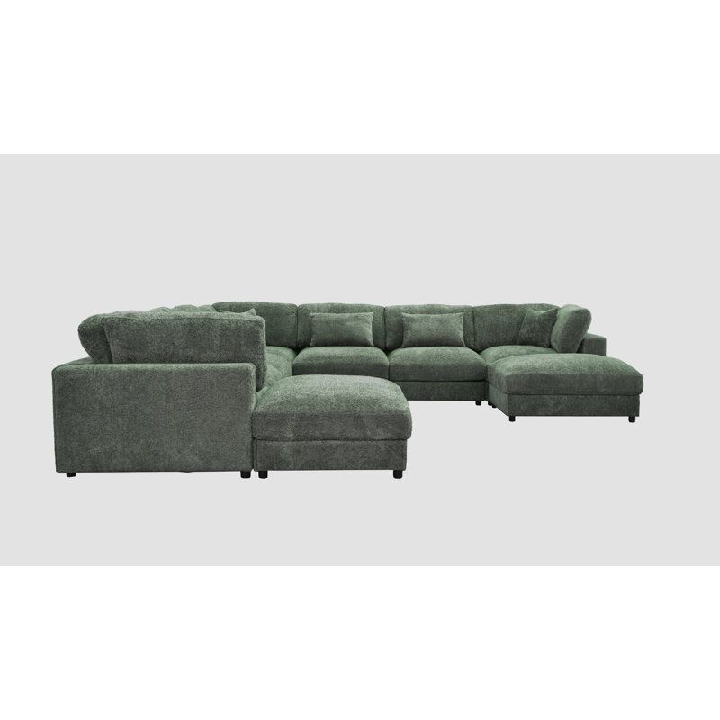 Everden Modular Plush Sectional Sofa, 33" H x 144" W x 144" D, Green Polyester