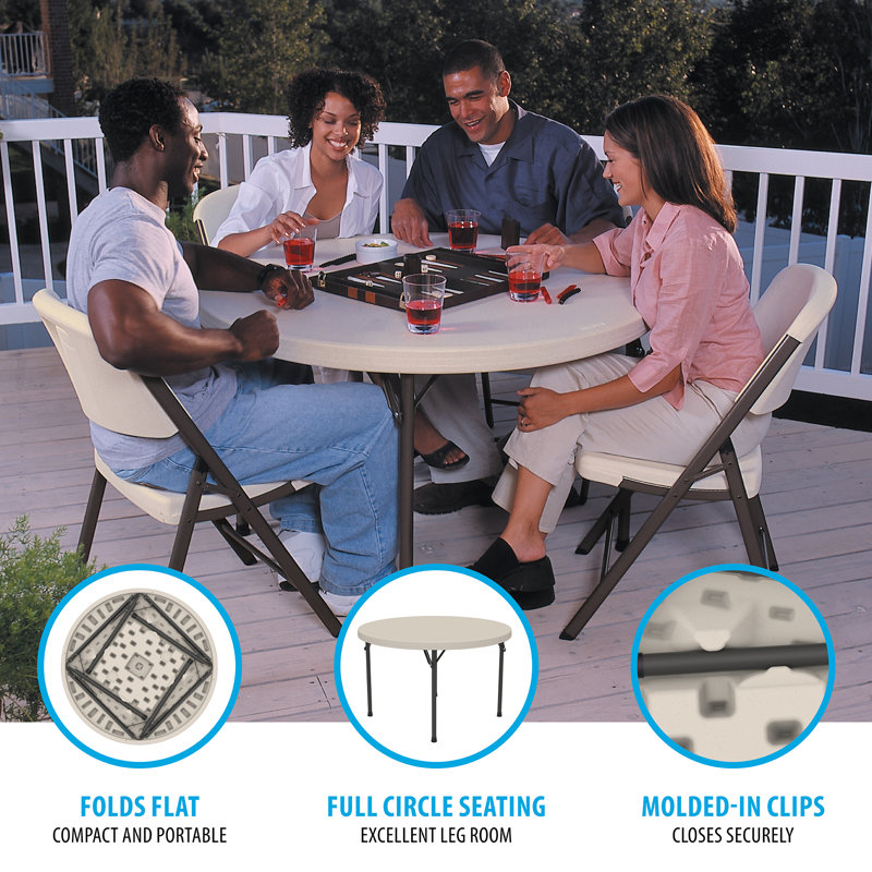 46-Inch Almond High-Density Polyethylene Round Folding Table