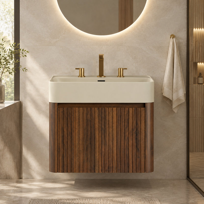 Meuble-lavabo suspendu de 61 cm (24 pouces) avec lavabo intégré et armoire de rangement