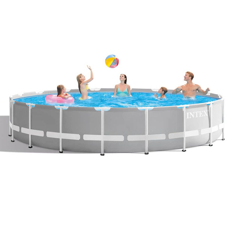 INTEX Above Ground Pool Light Grey PVC With Steel Frame Large, 216.1" W x 122" H, Gray