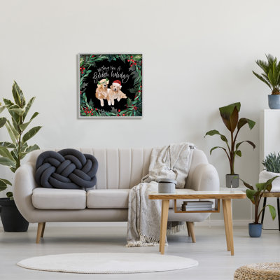 «W souhait You A Golden Holiday», expression de chien de ferme gris surdimensionné, estampe numérique sur toile, art texturé par Valerie