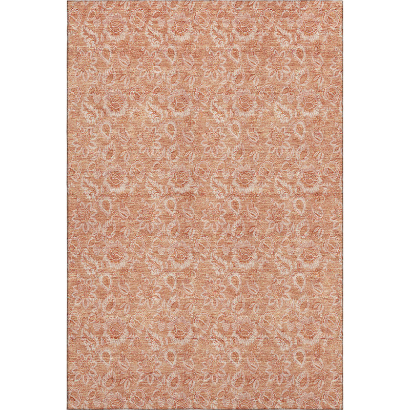 Premium Machine Washable Prisco Salmon Rug, Rectangle 3' x 5'