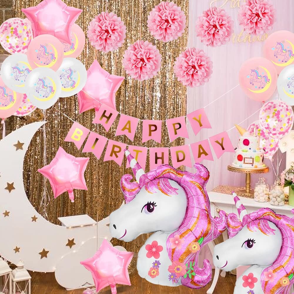 41 Piece Unicorn Birthday Decoration Kit Mmtx Color: Pink/Sliver