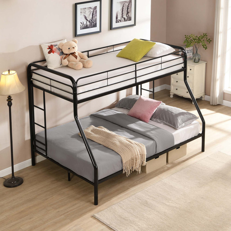 Lit superposé en métal, aucun sommier requis, grand rangement sous le lit, assemblage facile
