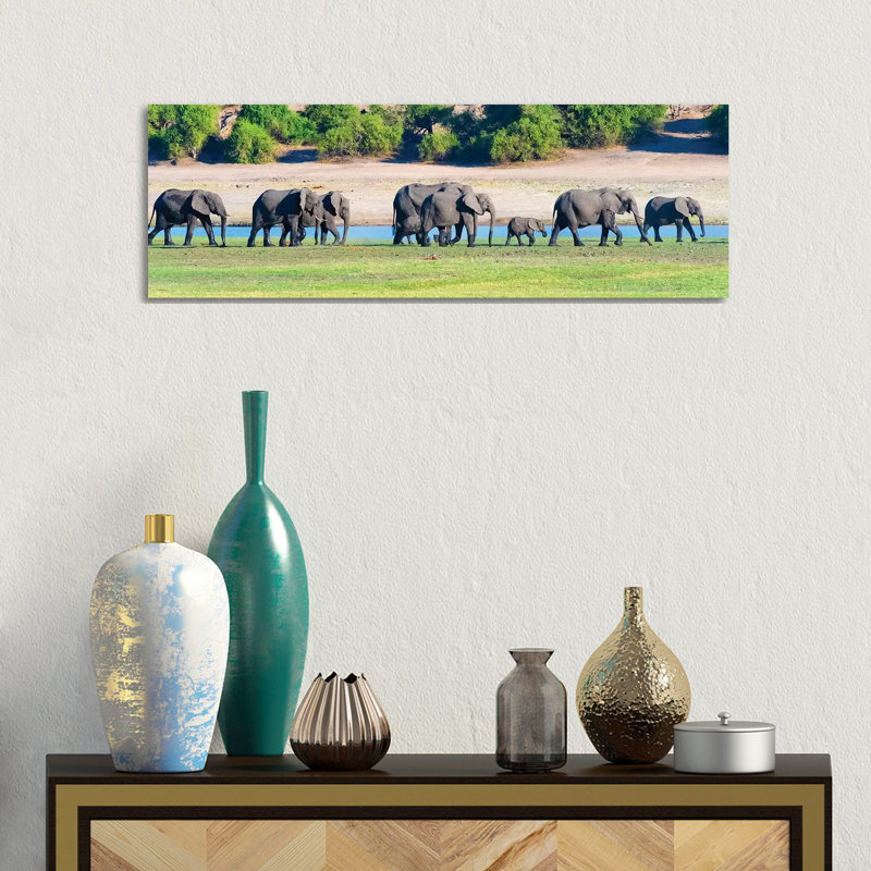 Elephant Herd, Chobe National Park, North-West District, Botswana by Keren Su - Wrapped Canvas Panoramic Painting