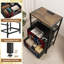 Table de chevet 2 tiroirs avec station de charge, table de chevet de chambre à coucher avec ports USB, tablette ouverte noire, table de chevet avec phare rouge sous le croissant de lune
