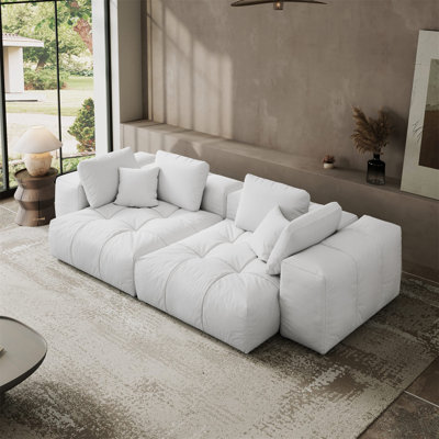 Down Filled Loveseat Linen Fabric Modular Sofa