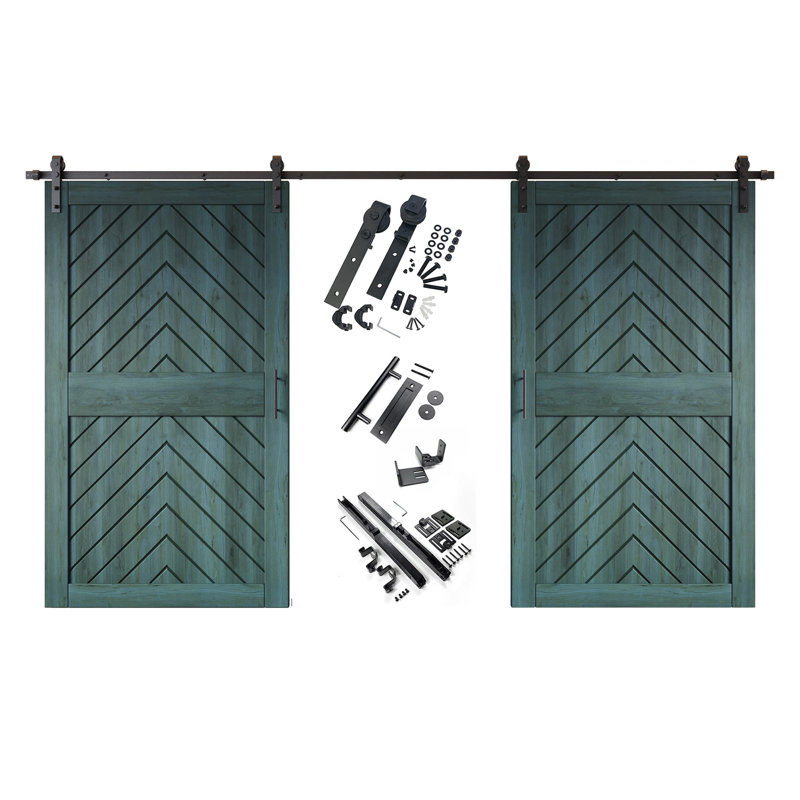 Homacer Royal Pine 50 po. X 84 po. Ensemble de quincaillerie à deux arêtes de poisson 4-en-1 fini et non assemblé avec trousse de quincaillerie d'installation sans dérivation, rail de 18 pi, utilisation intérieure seulement
