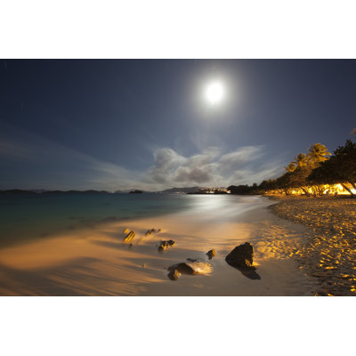 Full Moon Over Beach - Wrapped Canvas Print
