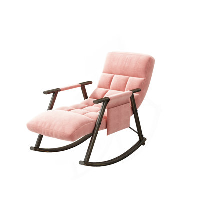 Casual Folding Rocking Chair Upholstered, Lounge Rocking Chair Adjustable High Back And Foot Rest,Side Pockets Placed In Living Room Bedroom Balcony by Ophelia & Co.