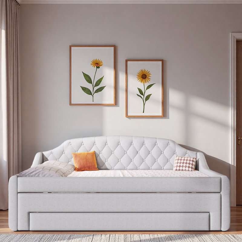 Upholstered Daybed With Led Belt And 3 Drawers, Beige