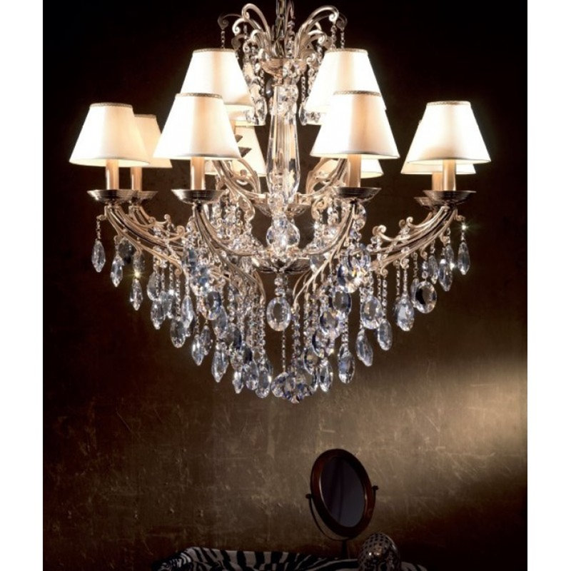 Lustre suspendu 8 lumières Kaylab, Couleurs mélangées, Plaqué or