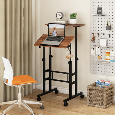 Giantex Mobile Standing Desk, Height Adjustable Sit To Stand Desk, Portable Laptop Desk, 2-Tier Computer Workstation For Home Office -  GLO660582WT