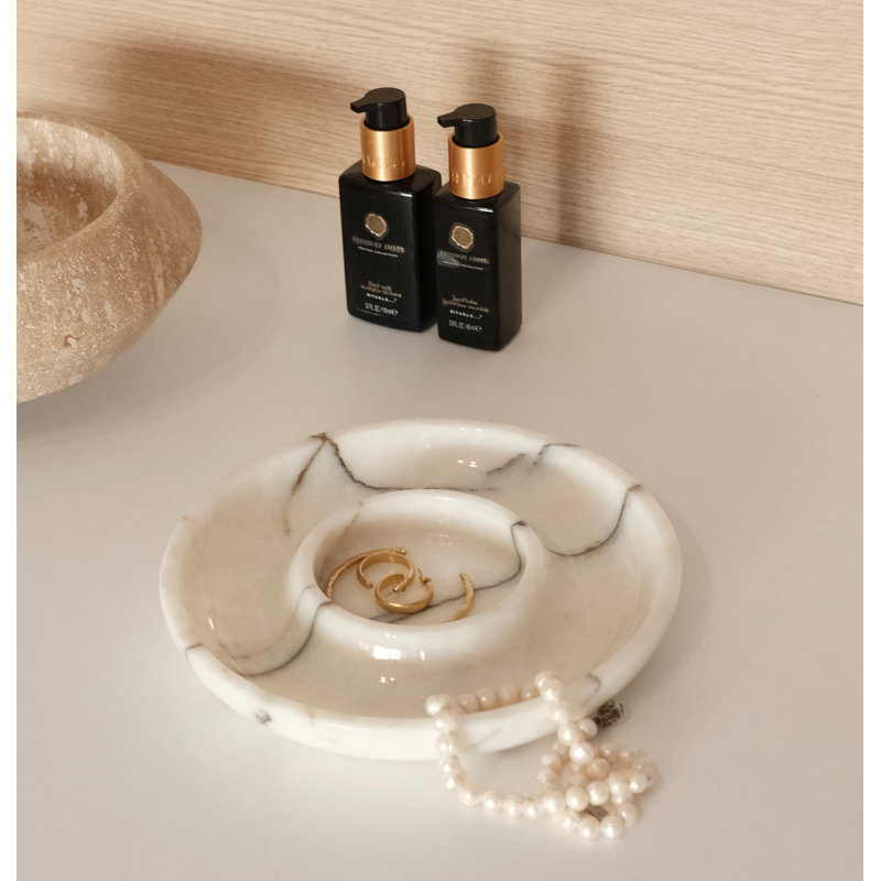 Elegant Bathroom Tray, 100% Sicily Lila Marble, 8.7 inches Diameter x 1.2 inches Height | Luxurious White Finish, Durable & Stylish | Perfect for Organizing Cosmetics, Jewelry & Home Decor