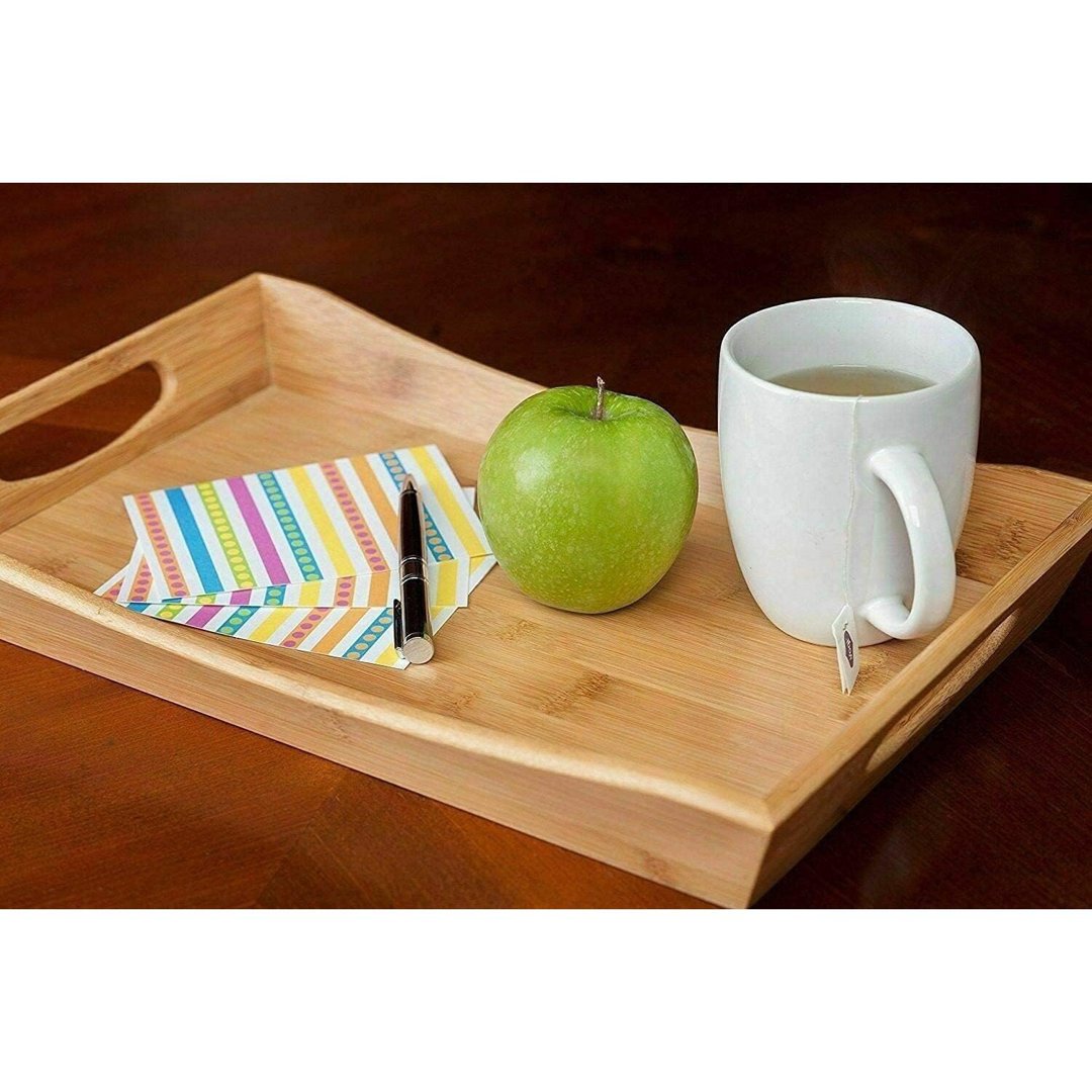 Natur Pur Hernandez Bamboo Serving Tray with Handles Curve Serving Platter Wooden Breakfast Tray