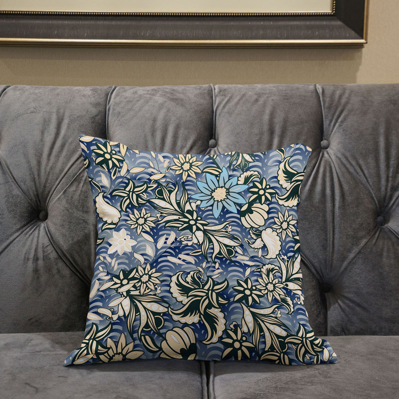 Floral Square Throw Cushion, 41cm H x 41cm W, Grey/Green
