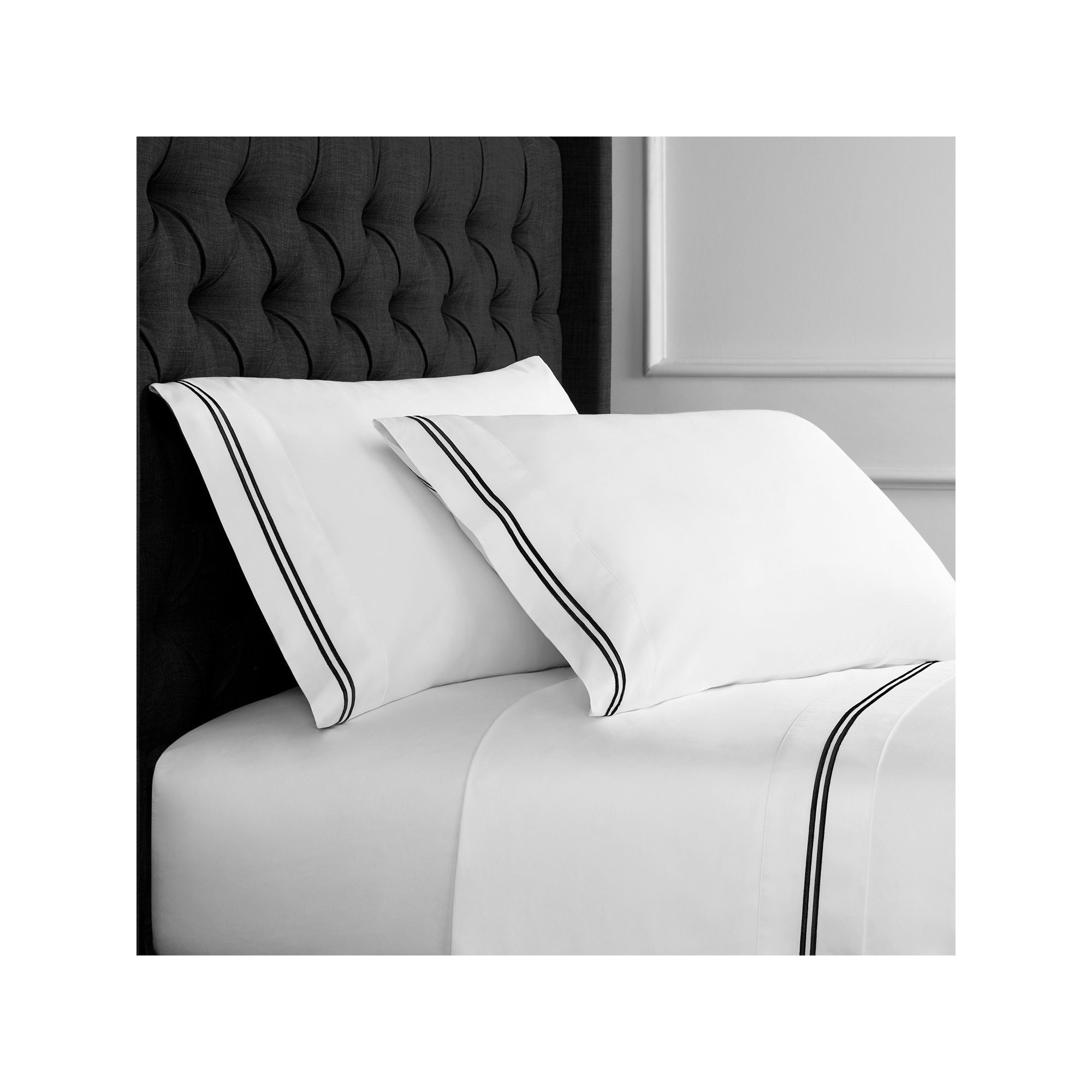 Benin Embroidered 1000 Thread Count 55% Cotton / 45% Polyester Sheet Set, Black, Queen