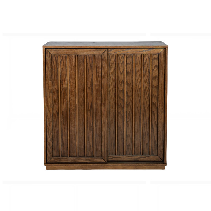 Buffet Mid-Century avec 2 portes coulissantes et bandes décoratives en bois massif