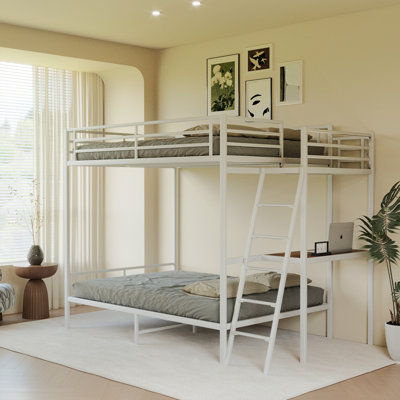 White Full Size Bunk Bed With LED Light And Charging Socket