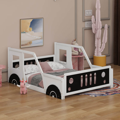 Lit plateforme double classique en forme de voiture avec roulettes