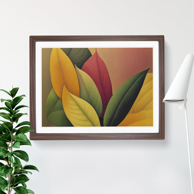 Refined Leaf - Single Picture Frame Painting, 25cm H x 34cm W x 2cm D, Walnut Framed