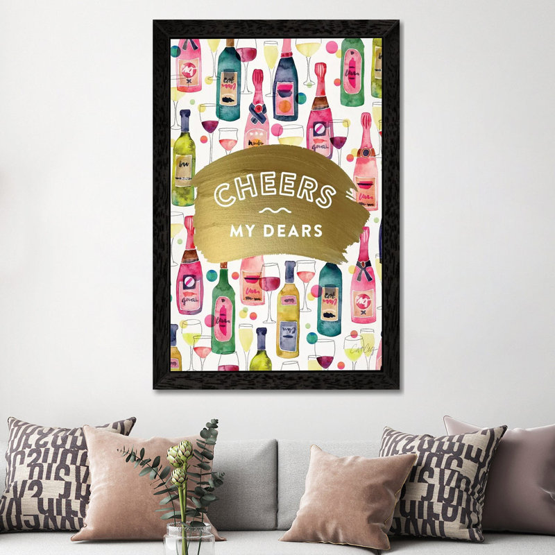 Cheers My Dears by Cat Coquillette - Painting, 66.04 cm H x 45.72 cm W, Black Floater Framed