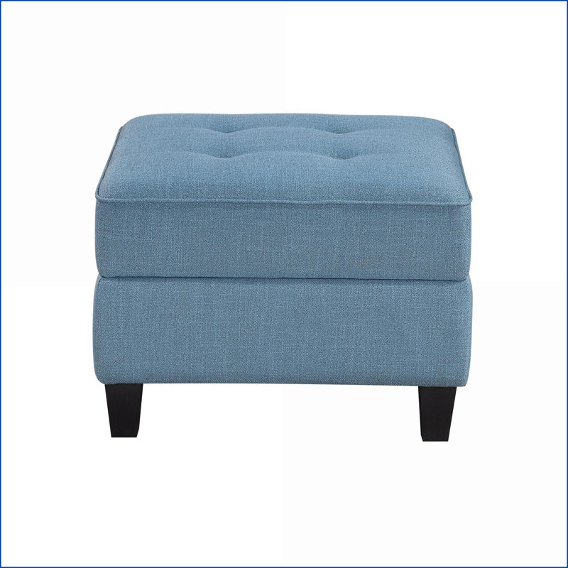 Repose-pieds capitonné moderne bleu royal avec cadre en bois massif pour la chambre du salon | Noir | Bois